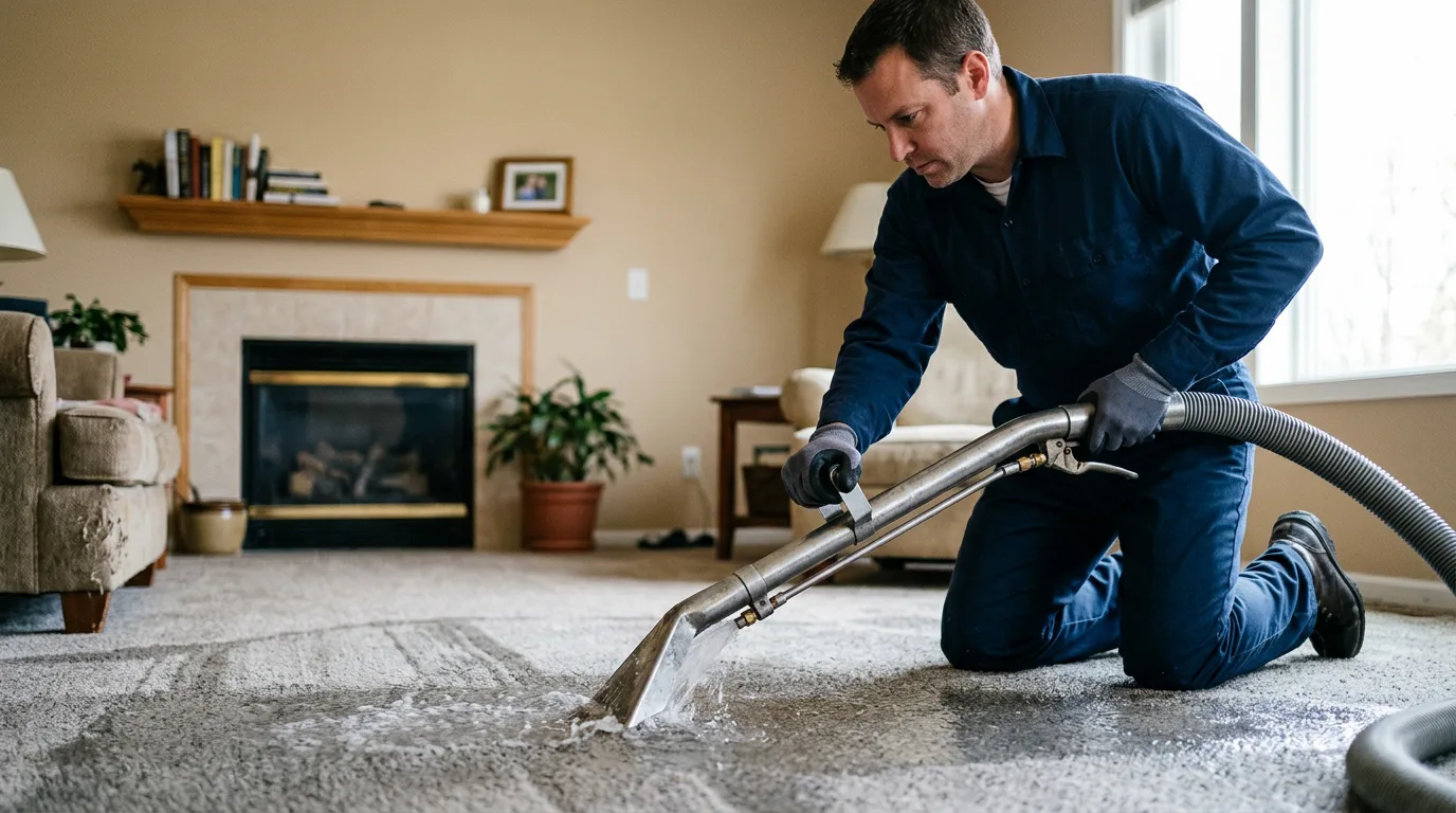 Water damage restoration technician working near Massillon, OH